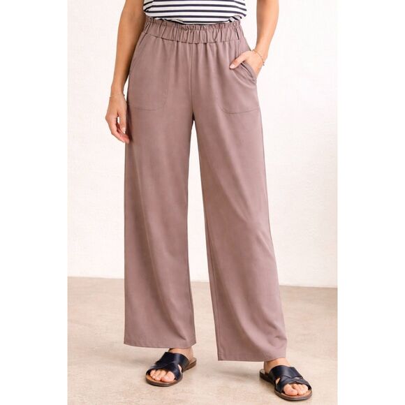 Joie Pants - Joie Mocha Taupe Stretch Jersey Knit Pull On Wide Leg Dress Pants Womens Size XS